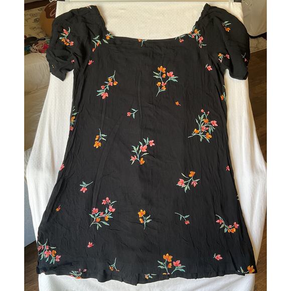 Volcom Women Dress L (10) Black Floral A-Line Button Short Sleeve Knee Length - Picture 9 of 9